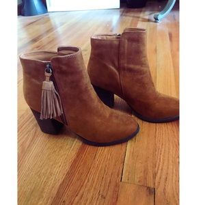 Never worn brown suede tassel ankle booties